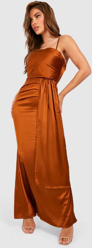 boohoo Gedrappeerde Satijnen Maxi Jurk, Mustard