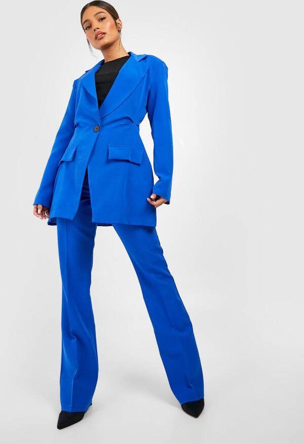 boohoo Getailleerde Flared Broek Met Naaddetail, Cobalt