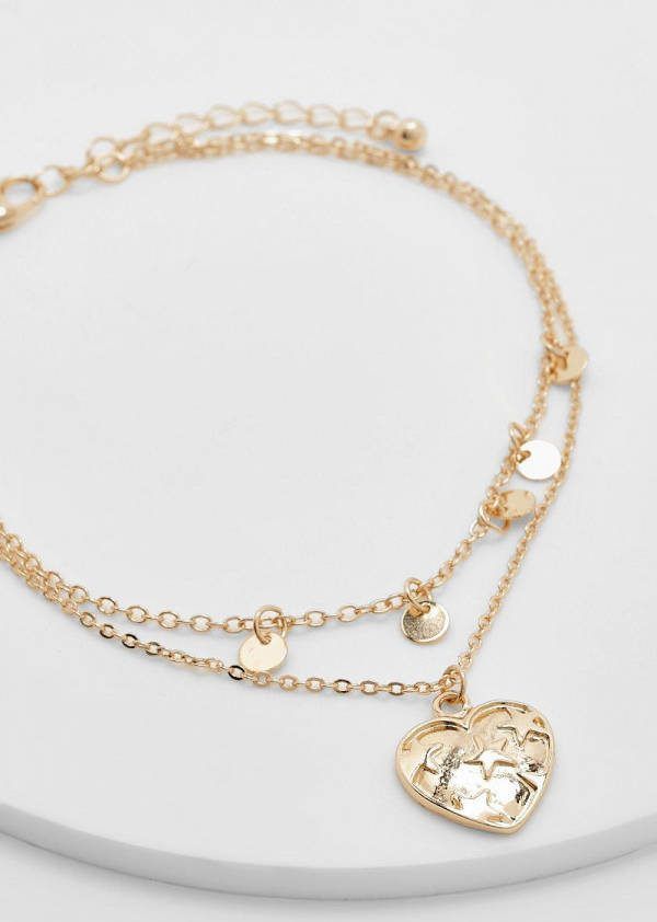 boohoo Gouden Dubbel Enkelkettinkje Met Hartjes, Gold