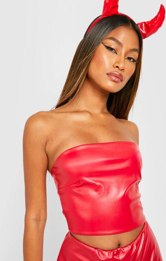 boohoo Halloween Pu Bandeau Crop Top, Red