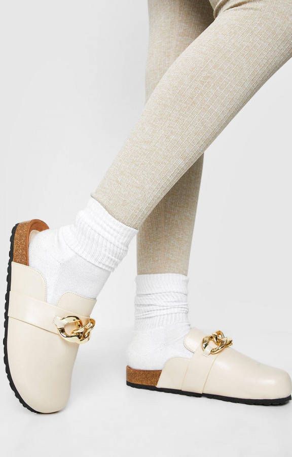 boohoo Klompen Met Ketting Detail, Cream