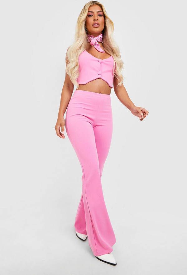 boohoo Kort Halloween Gilet En Broek Met Wijde Pijpen, Candy Pink