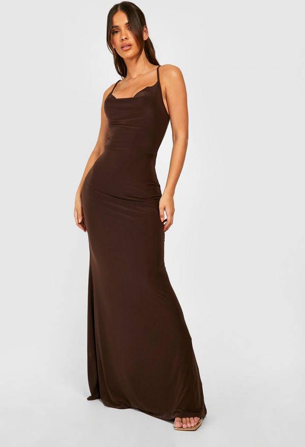 boohoo Maxi Jurk Met Waterval Hals, Chocolate