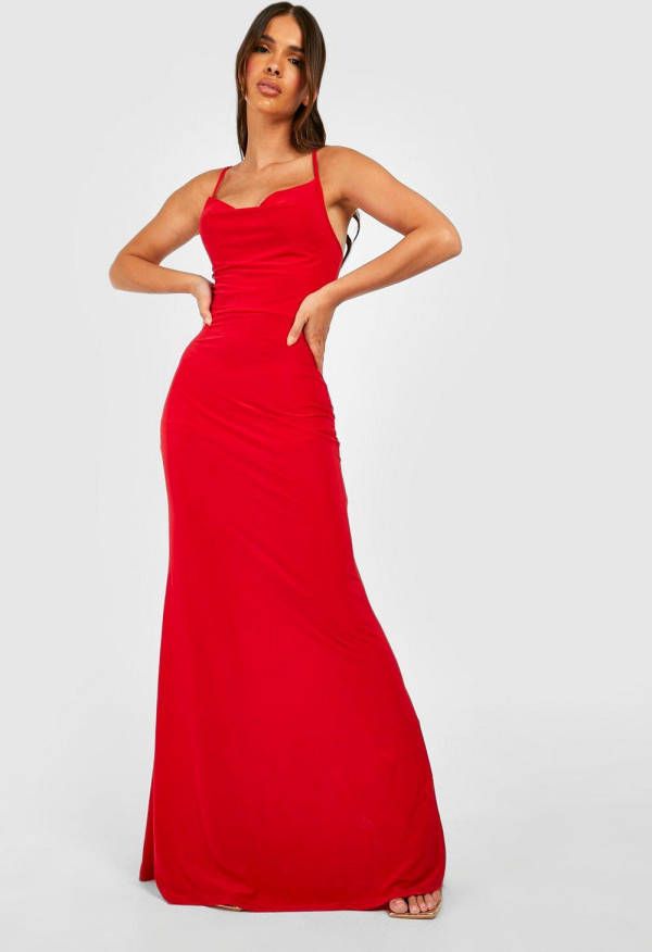 boohoo Maxi Jurk Met Waterval Hals, Red