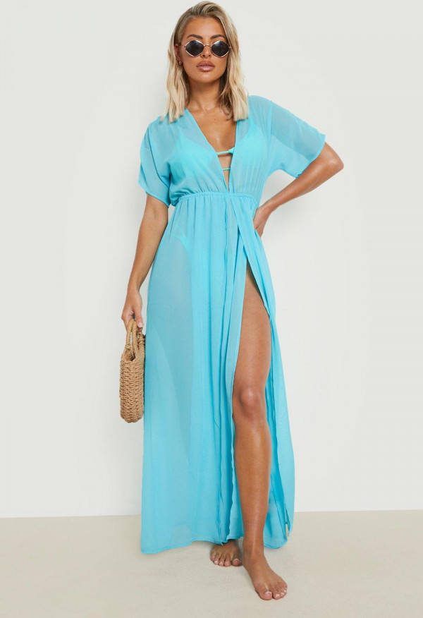 boohoo Maxi Strand Kaftan Met Split, Turquoise