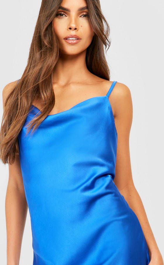 boohoo Mini Jurk Met Bandjes En Waterval Hals, Cobalt