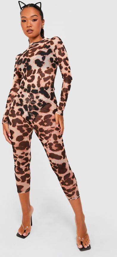 boohoo Petite Luipaardprint Halloween Leggings, Brown