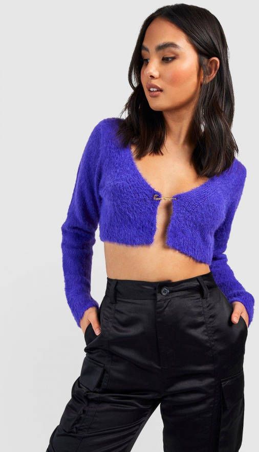 boohoo Pluizige Gebreide Bolero Met Ketting, Purple
