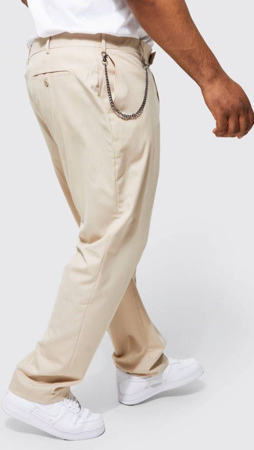 boohoo Plus Nette Effen Slim Fit Broek Met Ketting Detail, Beige