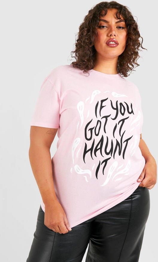boohoo Plus Oversized Haunt It Halloween T Shirt Met Print, Pink