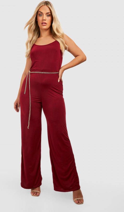 boohoo Plus Strakke Jumpsuit Met Ketting Riem, Berry