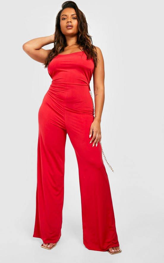 boohoo Plus Strakke Jumpsuit Met Ketting Riem, Red