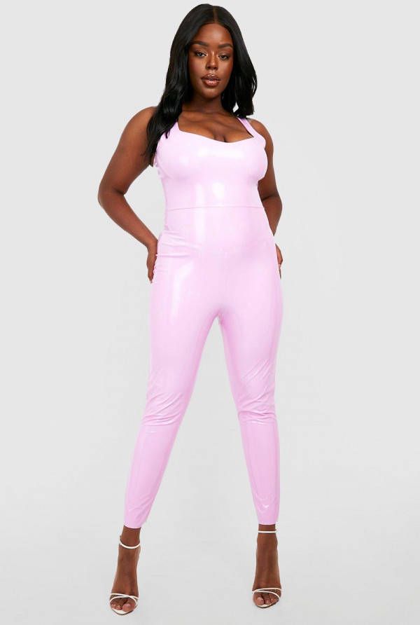 boohoo Plus Vinylen Halloween Jumpsuit, Hot Pink