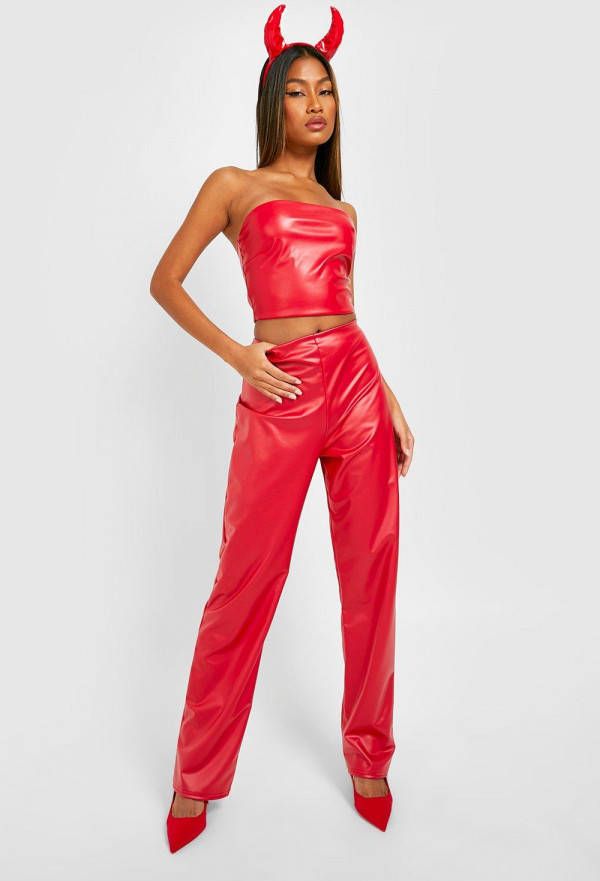 boohoo Pu Halloween Broek, Red