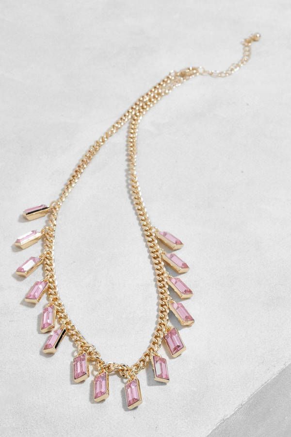 boohoo Roze Emerald Cut Schakel Ketting, Pink