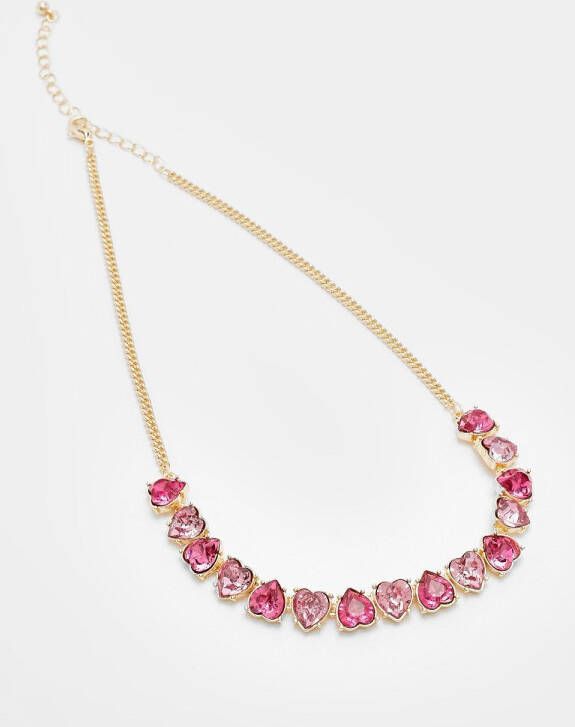 boohoo Roze Monochrome Hartjes Ketting, Pink