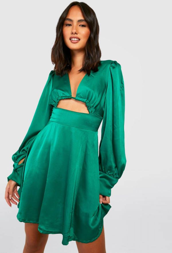 boohoo Satijnen Cut Out Jurk, Green
