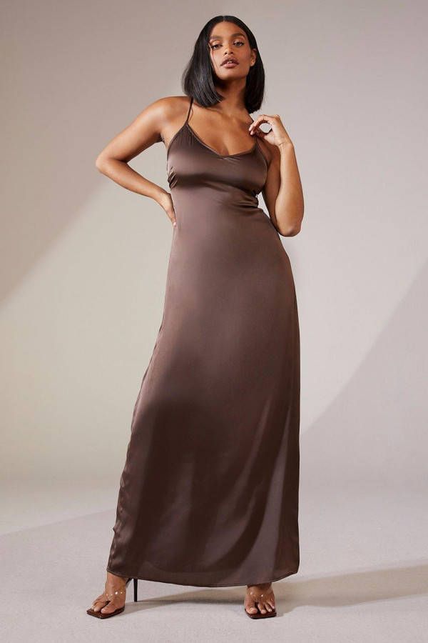 boohoo Satijnen Maxi Jurk, Chocolate