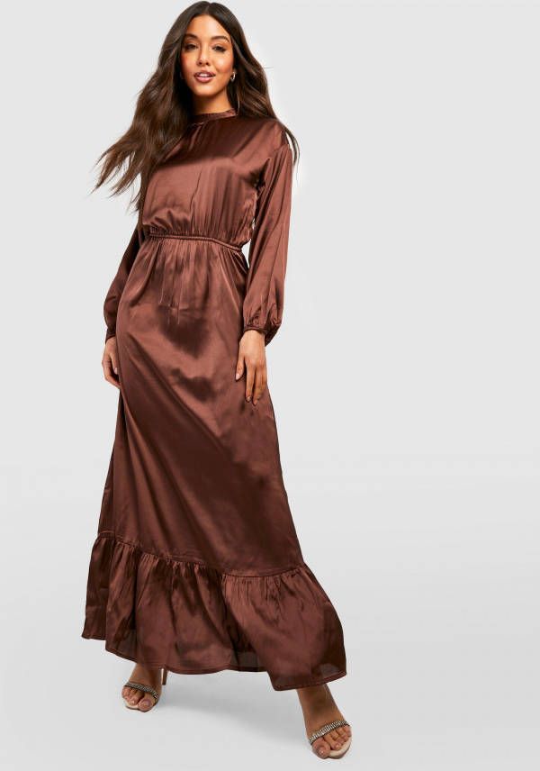 boohoo Satijnen Maxi Jurk, Chocolate
