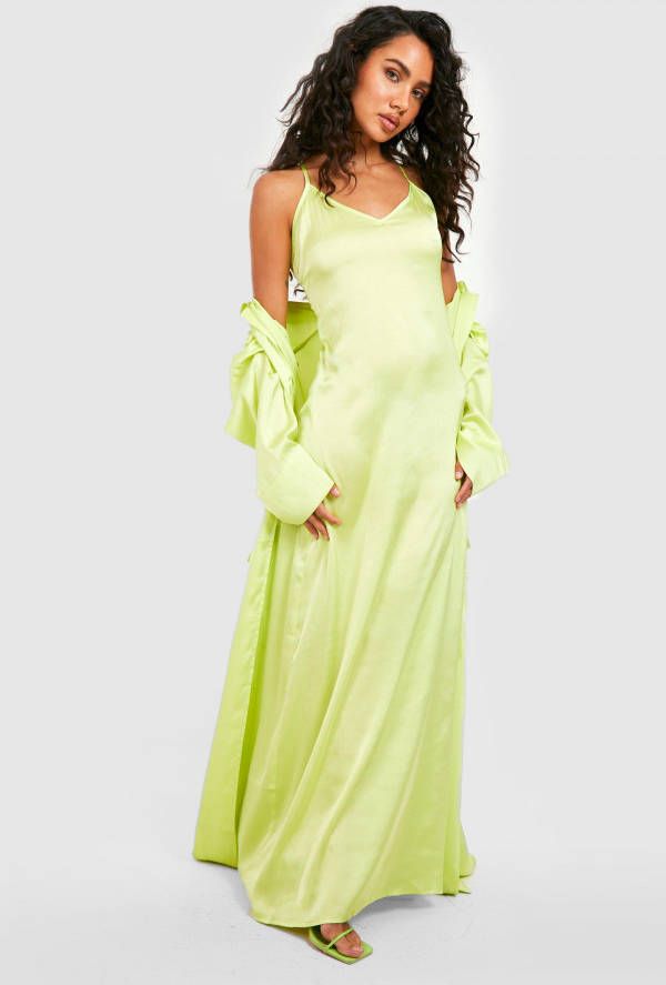 boohoo Satijnen Maxi Jurk, Lime
