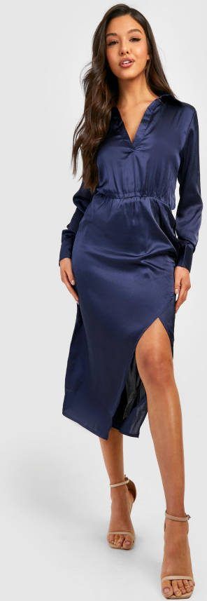 boohoo Satijnen Midaxi Jurk, Navy