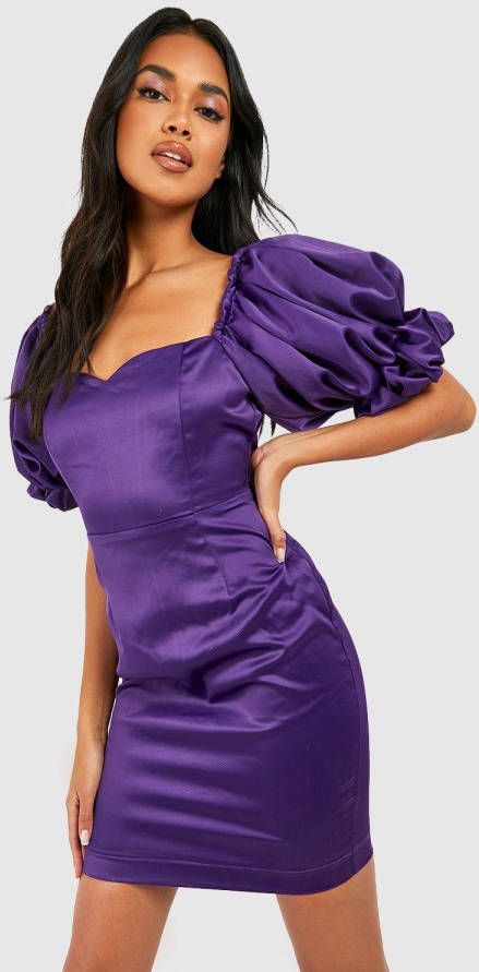 boohoo Satijnen Mini Jurk Met Pofmouwen, Jewel Purple