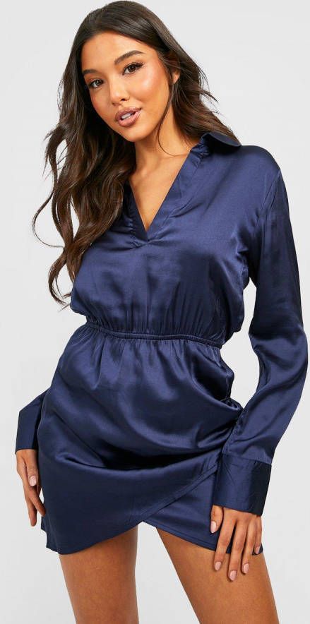 boohoo Satijnen Mini Jurk, Navy