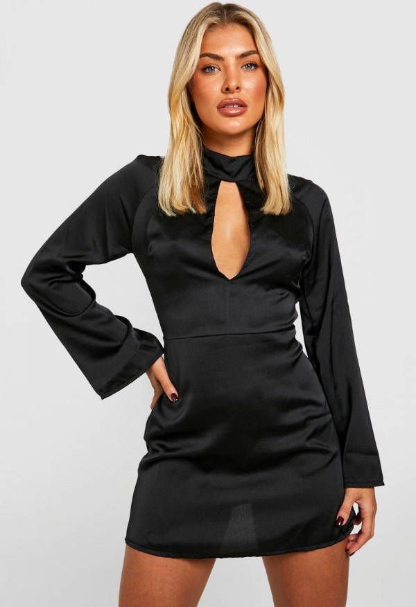 boohoo Satijnen Sleutelgat Mini Jurk, Black