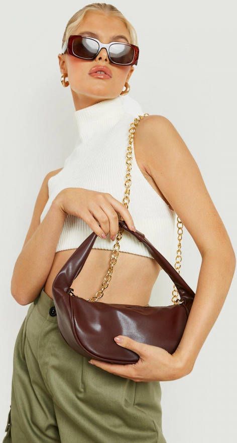 boohoo Slobberige Handtas Met Ketting Detail, Berry