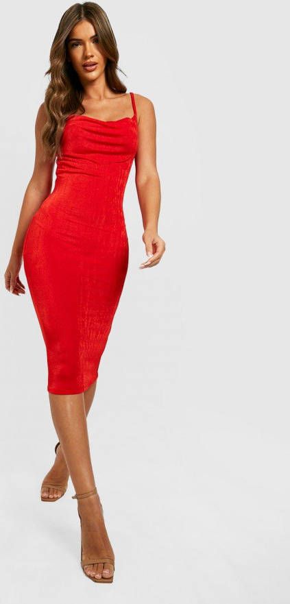 boohoo Strakke Jurk Met Textuur En Waterval Hals, Red