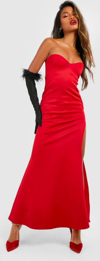 boohoo Strapless Halloween Maxi Jurk Met Hoge Split, Red
