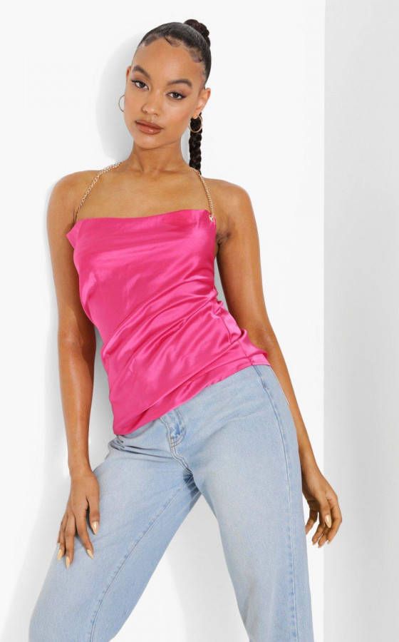 boohoo Top Met Ketting En Waterval Hals, Dark Pink