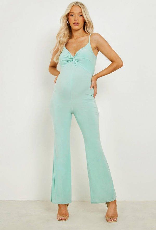 boohoo Zwangerschap Gedraaide Wide Leg Jumpsuit, Mint