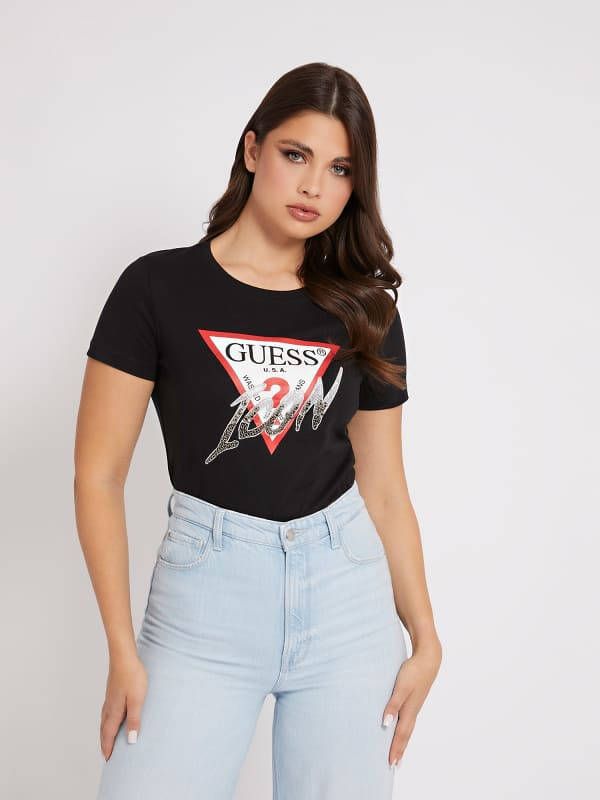Guess T Shirt Driehoek Logo Voorkant