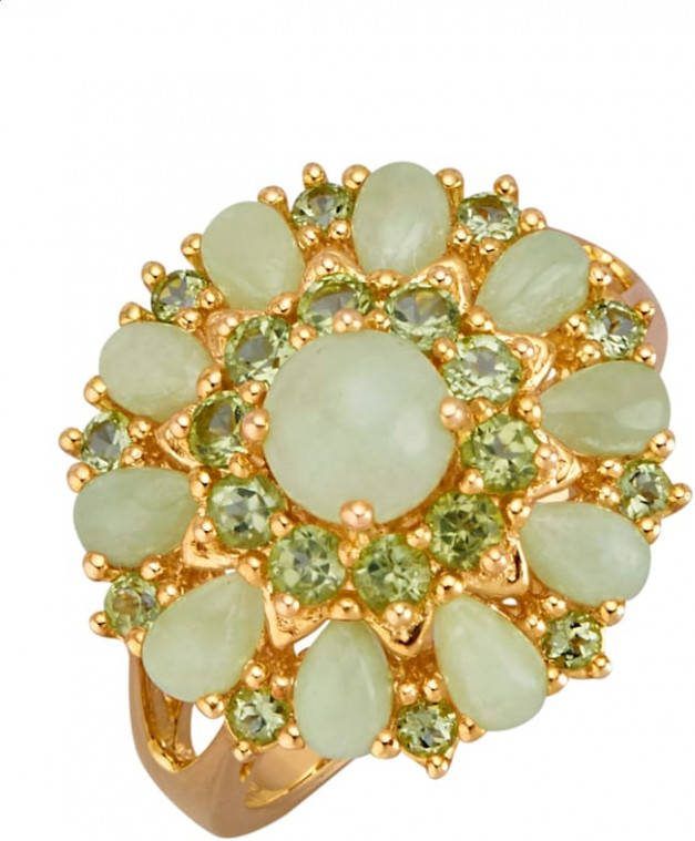 KLiNGEL Damesring met 11 jade en peridotsteentjes Goudkleur