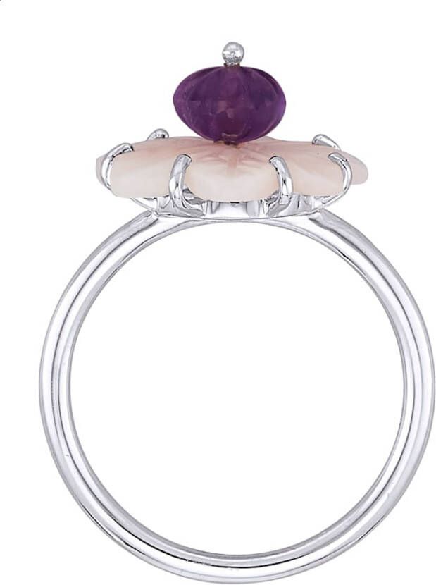KLiNGEL Damesring met amethist en pink opaal Zilverkleur