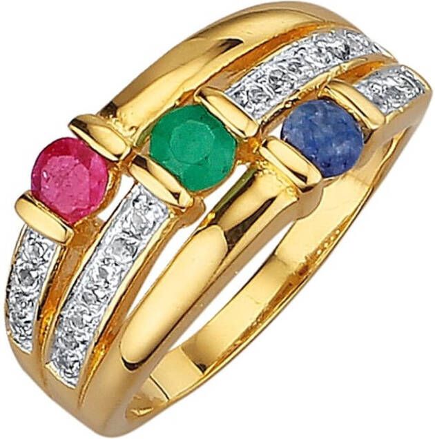 KLiNGEL Damesring met gekleurde stenen met edelstenen, echt zilver Goudkleur