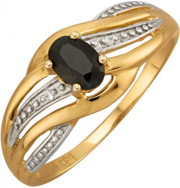 KLiNGEL Damesring met saffier en synth. zirkonia's, echt zilver Bicolor