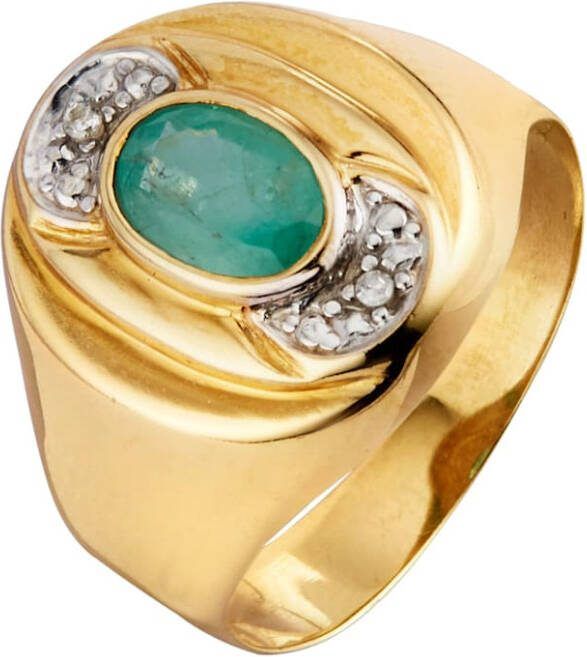 KLiNGEL Damesring met smaragd en diamanten Goudkleur