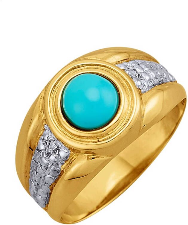 KLiNGEL Damesring met turkoois cabochon(beh.)en diamanten Turquoise
