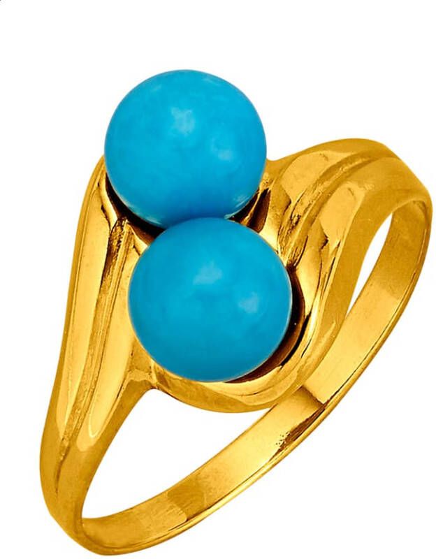 KLiNGEL Damesring met 2 turkooiskralen(gestab.)Turquoise