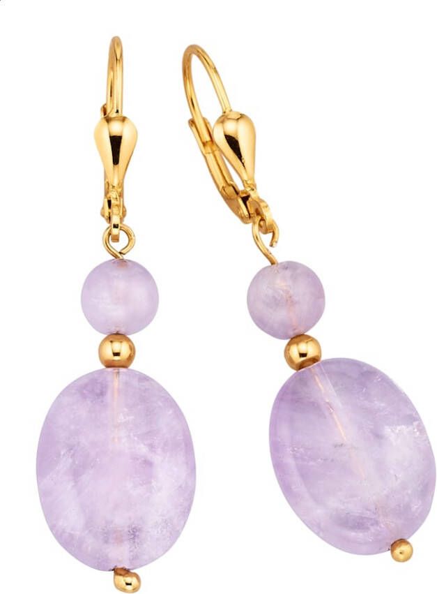 KLiNGEL Oorbellen met amethist, zilverkleur Goudkleur