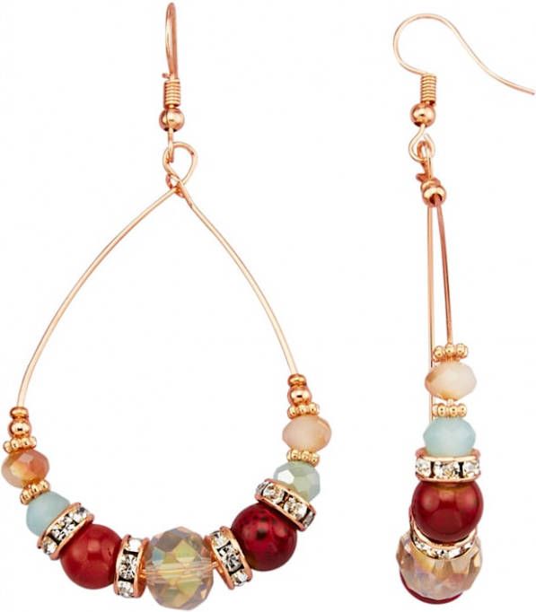 KLiNGEL Oorbellen met glazen en keramieken kralen Bruin