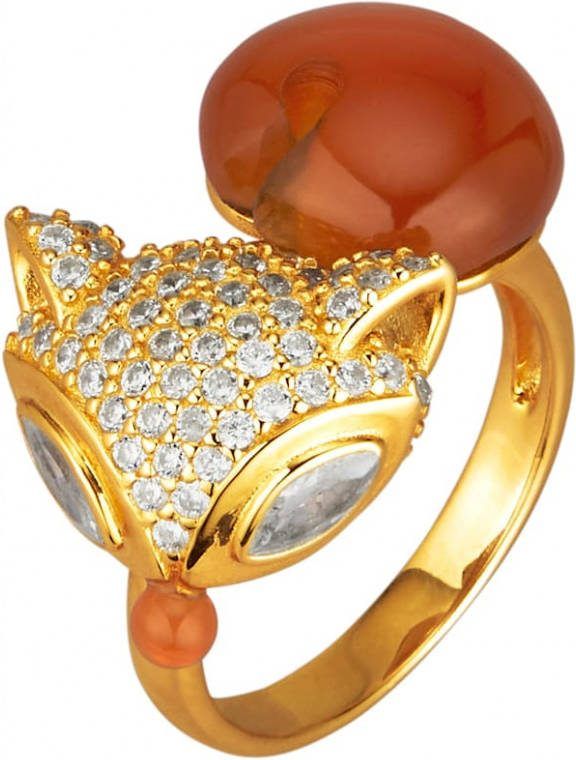 KLiNGEL Ring Vos met rode agaten Goudkleur