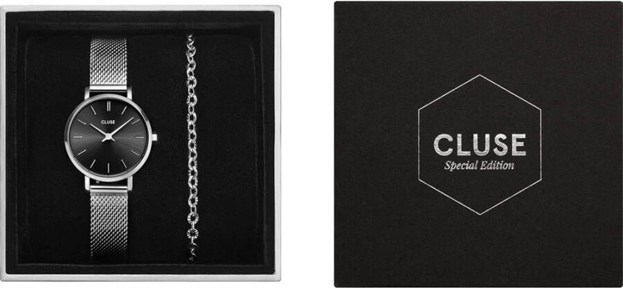 cluse Horloges Giftbox Boho Chic Petite Mesh Silver Colour and Chain Bracelet Zilverkleurig