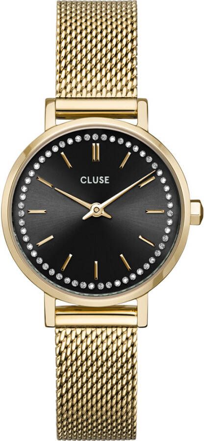 cluse Horloges Boho Chic Petite Crystals Mesh Gold colored Grijs
