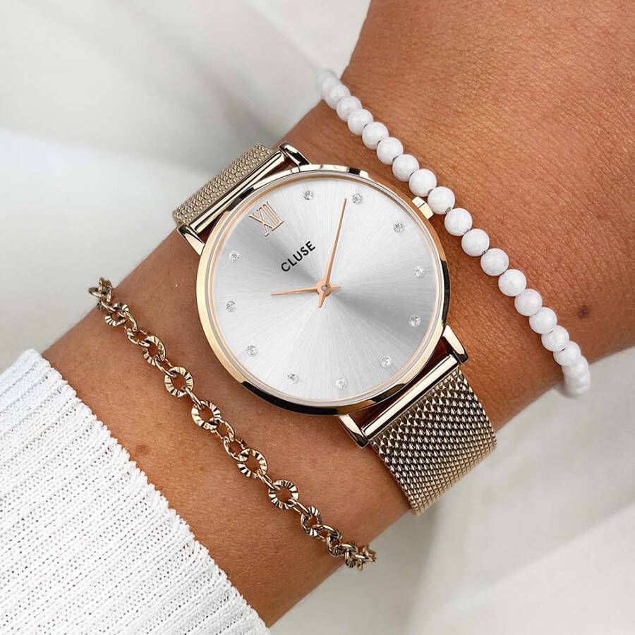cluse Horloges Minuit Mesh Crystals Zilverkleurig
