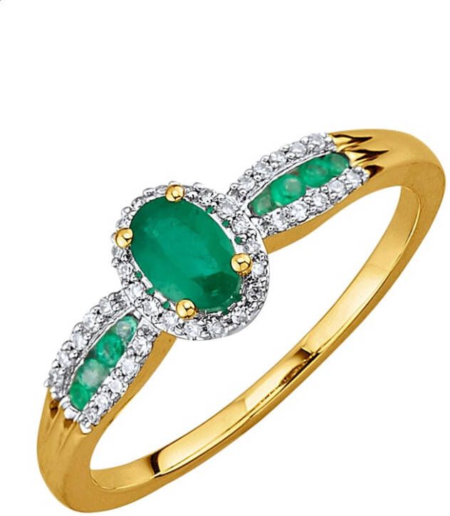 Diemer Farbstein Damesring met smaragden en diamanten Groen
