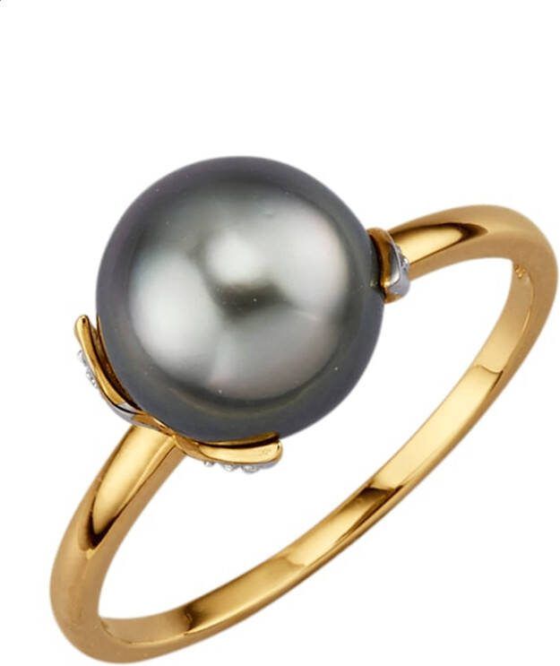 KLiNGEL Damesring met Tahiti cultivé parel en diamanten Goudkleur