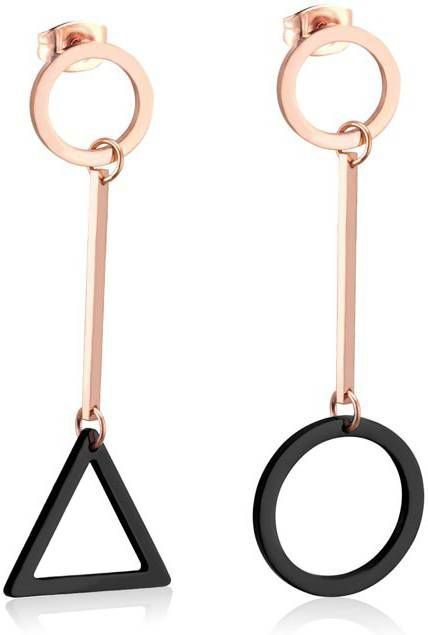 Cilla Jewels Cirkel Driehoek oorhangers Edelstaal Rose met Zwart